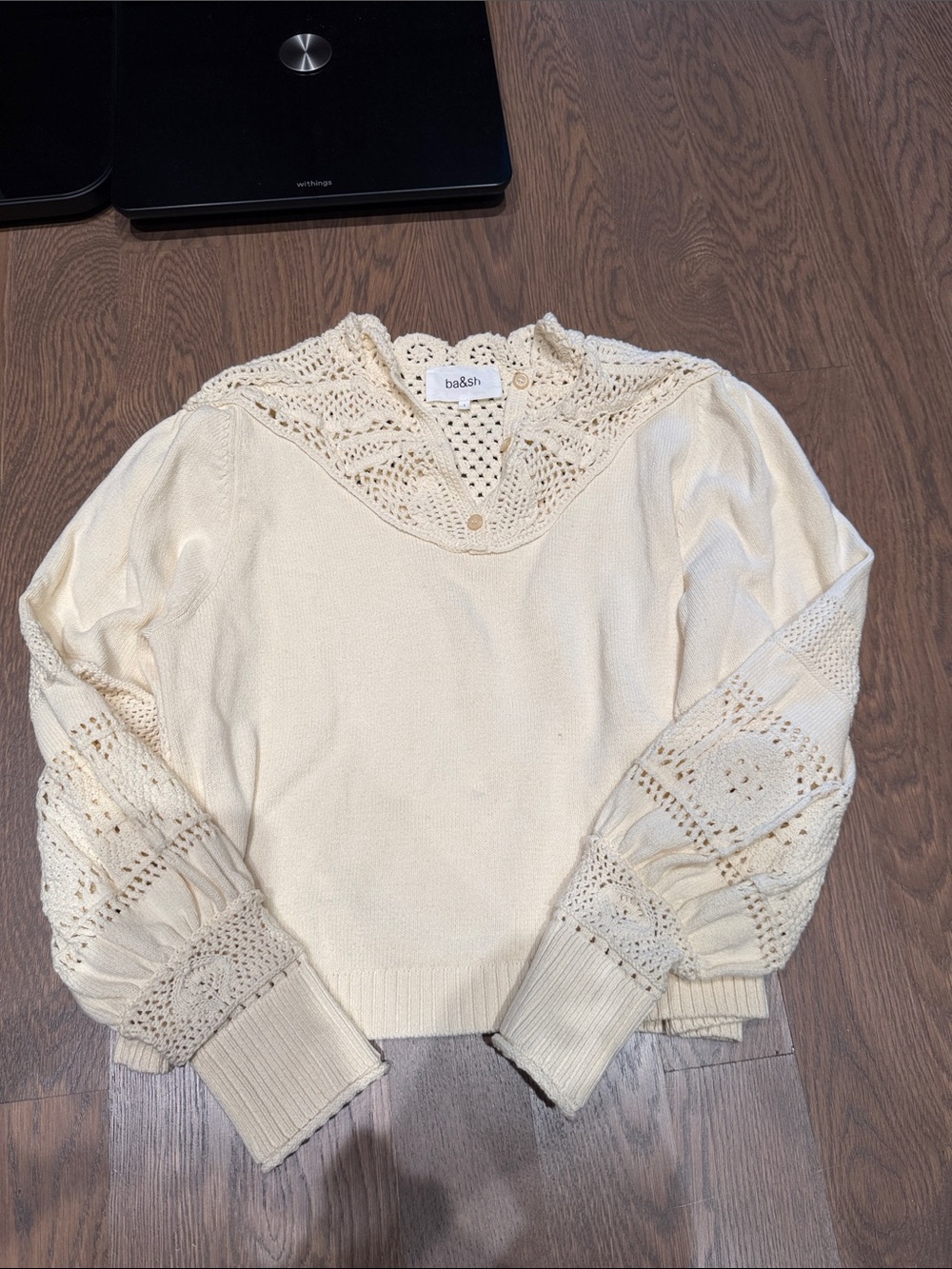 ba&sh Cream Crochet Yoke Knit Sweater